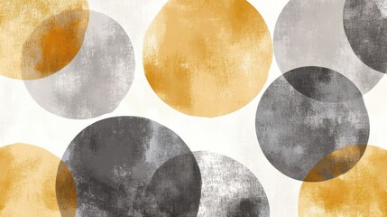 Poster - Soft pencil strokes create overlapping circles in pastel amber and gray tones on a textured background