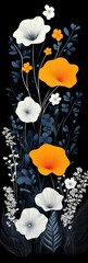 Poster - Elegant Floral Composition in Dark Blue and Orange Hues
