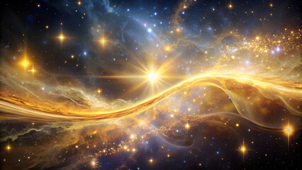 Wall Mural - Golden Stream of Light Flowing Through Nebula. Perfect for: Cosmic-Themed Gatherings, Spiritual Ceremonies, Inspirational Posters
