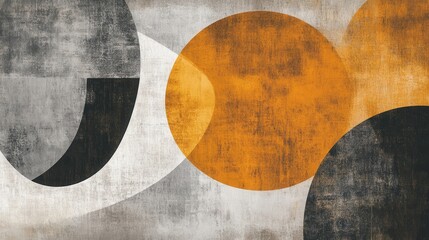 Poster - Minimalist forms in amber and gray create a modern artistic expression in a harmonious design