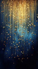 Aufkleber - Golden sparkles cascade down a vibrant blue background creating a stunning visual display of light and color
