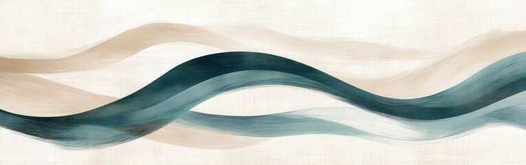 Poster - Elegant pencil strokes depict waves in muted beige and blue tones, creating a serene and soothing composition for a tranquil setting