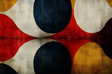 Poster - Abstract Geometric Composition with Red, Blue, and Yellow Circles on a Textured Background