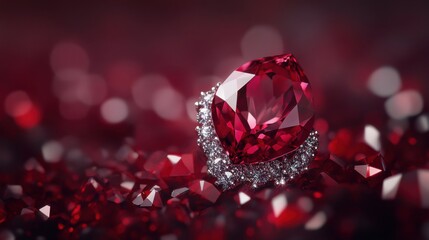 Poster - Bold ruby red stone surrounded by soft silver sparkles creating an enchanting display of light and color