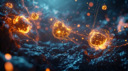 Fototapete - Visualization shows antibodies actively engaging and attacking pathogens in a detailed cellular environment. Generative AI