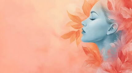 Wall Mural - Serene Female Portrait with Floral Nature Elements in Digital