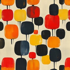 Poster - Mid-Century Modern Abstract Painting: Geometric Shapes in Warm Tones