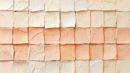 Poster - Textured wall featuring muted beige and warm peach tiles arranged in a grid pattern for a calming and inviting atmosphere