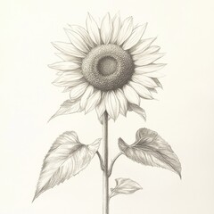 Poster - Sketch of a sunflower with detailed stem and leaves showcasing natural beauty