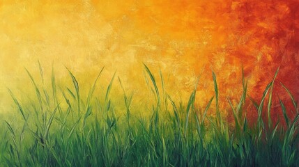 Poster - Vibrant emerald grass shines under a warm sun in a serene outdoor setting during a peaceful afternoon
