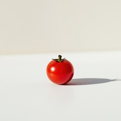 Poster - Fresh cherry tomato displays vibrant red color on a bright surface in a well-lit environment