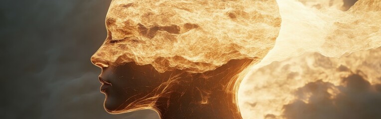 Poster - Mystical profile of a man infused with fiery light capturing the essence of creativity and transformation
