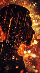 Poster - Mystical profile of a man filled with glowing patterns and abstract lights in an enchanted atmosphere
