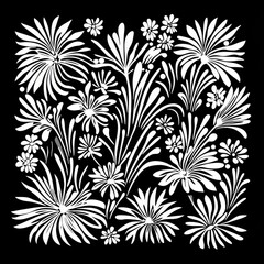 Poster - Elegant Black and White Floral Design, Abstract Botanical Illustration, Stylish Flower Pattern