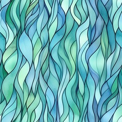 Aufkleber - Calming watercolor doodle artwork with flowing patterns of blues and greens creating a serene atmosphere