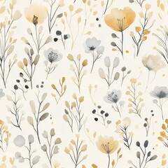 Aufkleber - Calming watercolor doodle with delicate floral patterns in soft colors on a light background
