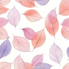 Fototapete - Calming watercolor doodle featuring delicate pastel leaves floating on a soft background