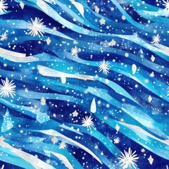 Aufkleber - Colorful doodle cartoon style watercolor illustration featuring abstract waves and star-like shapes