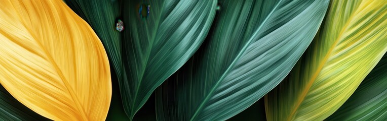 Aufkleber - Vibrant green and yellow leaves creating a striking visual contrast in a tropical setting