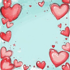 Poster - Whimsical border of floating hearts in a playful and colorful design for festive occasions