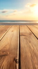 Wall Mural - Beach Sunset Wooden Background