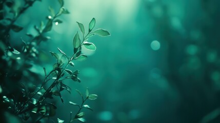 Aufkleber - Cool-toned bokeh lights blend with emerald green leaves in a serene natural setting