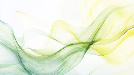 Poster - Curving lines of pastel pencil strokes create a soothing abstract composition with greens and yellows