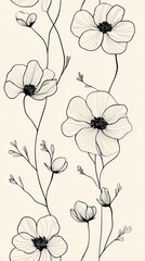 Poster - Elegant black floral outlines on light background create a sophisticated and modern artistic design suitable for various decor styles
