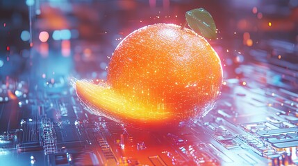Poster - Digital Orange Rests On Futuristic Circuit Board