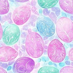 Aufkleber - Whimsical watercolor doodles of colorful Easter eggs on a pastel background with floral accents and playful designs