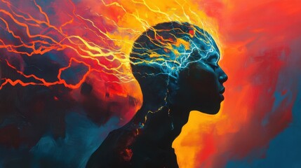 Poster - Vibrant portrait of a man glowing with energy and creativity in a dynamic color explosion