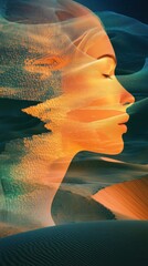Aufkleber - Surreal glowing representation of a woman against an abstract background at twilight