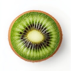 Poster - A ripe kiwi fruit is presented with its fuzzy brown skin partially peeled back, revealing the bright green flesh inside