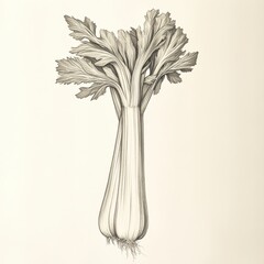 Poster - Detailed depiction of a single celery stalk showcasing its intricate veins and leafy top