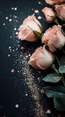 Poster - Roses sprinkled with glitter against a shimmering dark backdrop create a captivating, elegant display for any occasion