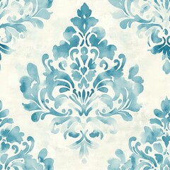 Poster - Serene watercolor doodle design featuring intricate blue patterns on a light background for artistic inspiration