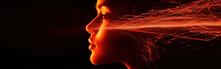 Aufkleber - Serene face of a woman merging with vibrant energy in an abstract and introspective setting