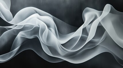Poster - Flowing white fabric against a rich charcoal gray background creating a sense of movement and elegance