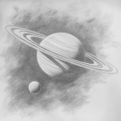 Poster - Captivating view of a ringed planet and its moon in a cosmic setting during twilight