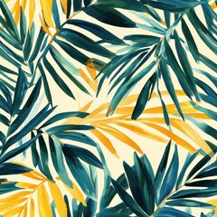 Aufkleber - Vibrant watercolor doodles featuring lush tropical foliage with captivating greens and yellows