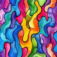 Fototapete - Colorful watercolor doodle patterns featuring playful abstract shapes in vibrant hues