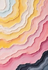 Poster - The image is a colorful abstract painting with a yellow and pink wave pattern. The colors are vibrant and the brushstrokes are visible. Banner, poster, background, Copy space