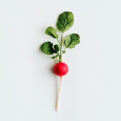 Poster - Fresh red radish with vibrant green leaves resting on a light background ready for use in salads or garnishes