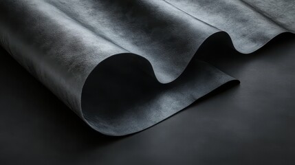 Poster - Textured dark charcoal brown surface showcasing smooth waves and curves in an abstract composition