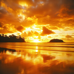 Wall Mural - Golden Sunset Beach Landscape