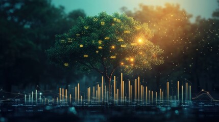 Poster - Growing tree symbolizing nature's connection to technology with vibrant digital elements