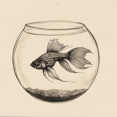 Poster - Siamese fighting fish swims gracefully in a small aquarium during peaceful afternoon hours