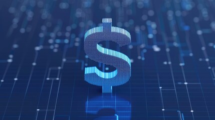 Poster - Digital Dollar Symbol on Abstract Blue Background with Data Lines