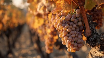 Poster - Harvest season at a scenic vineyard with ripe grapes under the warm autumn sun