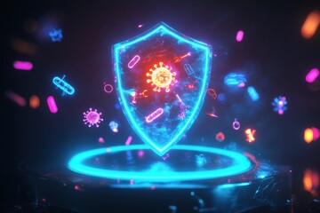 Aufkleber - Shield protects against microbes and enhances safety in digital environments and healthcare settings. Generative AI